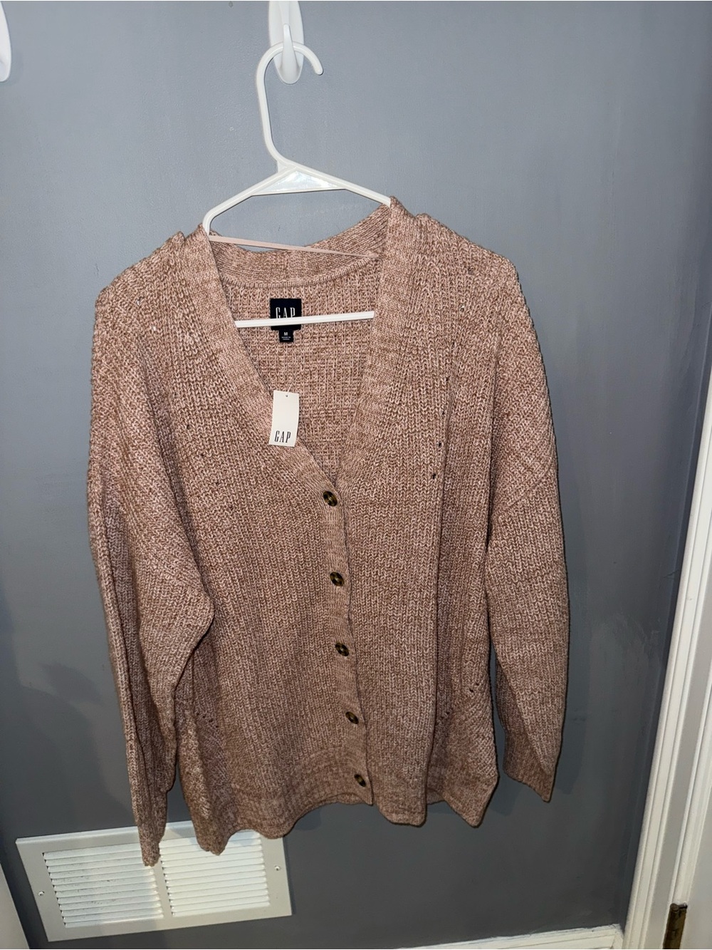 GAP Women’s Medium Marled Pink Button Cardigan 100% Cotton NWT
